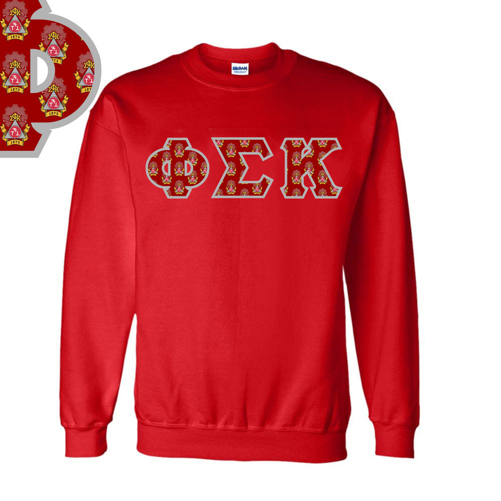 Phi Sigma Kappa Fraternity Crest Shield Twill Letter Crewneck Sweatshirt Phi Sigma Kappa Fraternity Crest - Shield Twill Letter Crewneck Sweatshirt