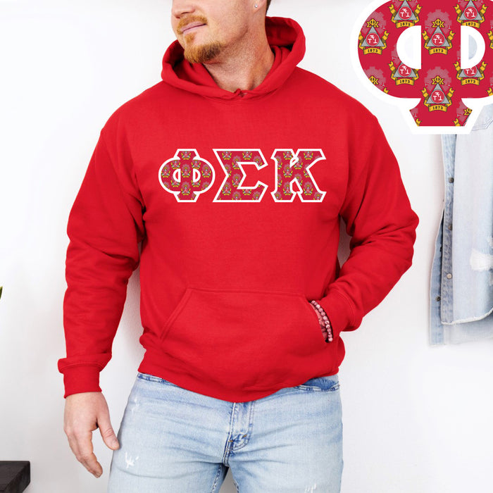 Phi Sigma Kappa Fraternity Crest Shield Twill Letter Hooded Sweatshirt Phi Sigma Kappa Fraternity Crest - Shield Twill Letter Hooded Sweatshirt