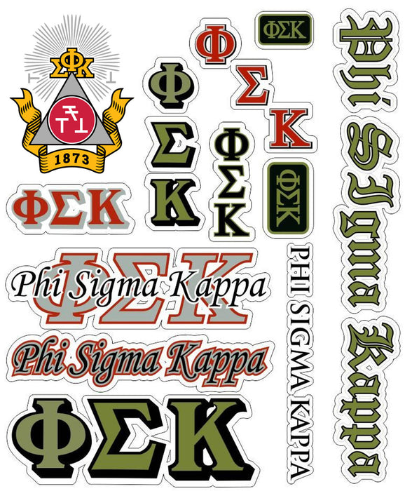 Phi Sigma Kappa Multi Greek Decal Sticker Sheet Phi Sigma Kappa Multi Greek Decal Sticker Sheet