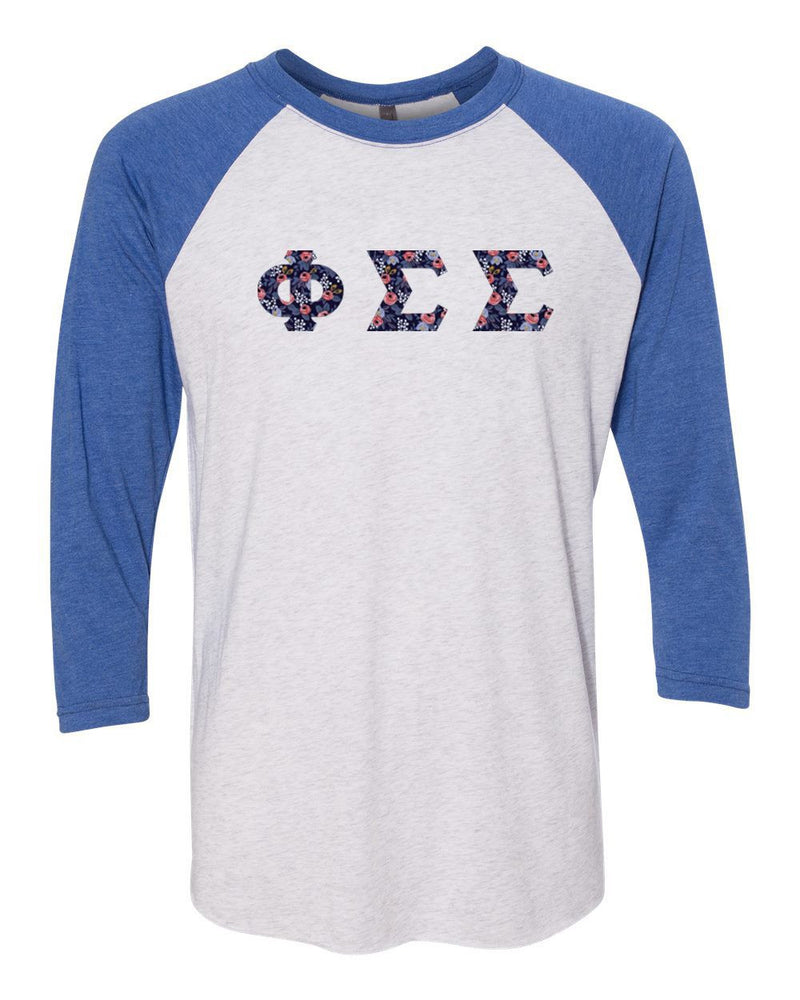 Phi Sigma Sigma Unisex Tri Blend Three Quarter Sleeve Baseball Raglan Tee Phi Sigma Sigma Unisex Tri-Blend Three-Quarter Sleeve Baseball Raglan Tee