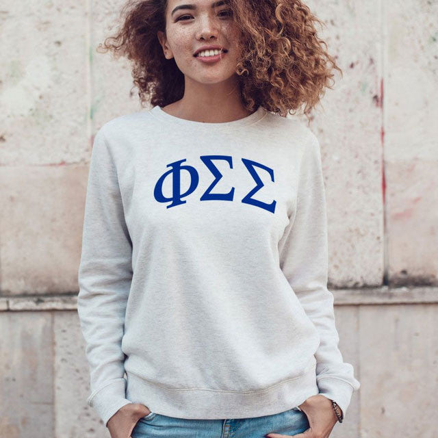 Phi Sigma Sigma Arched Greek Lettered Crewneck Sweatshirt Phi Sigma Sigma Arched Greek Lettered Crewneck Sweatshirt