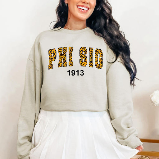 Sweatshirts Phi Sigma Sigma Cheetah Print Crewneck Sweatshirt