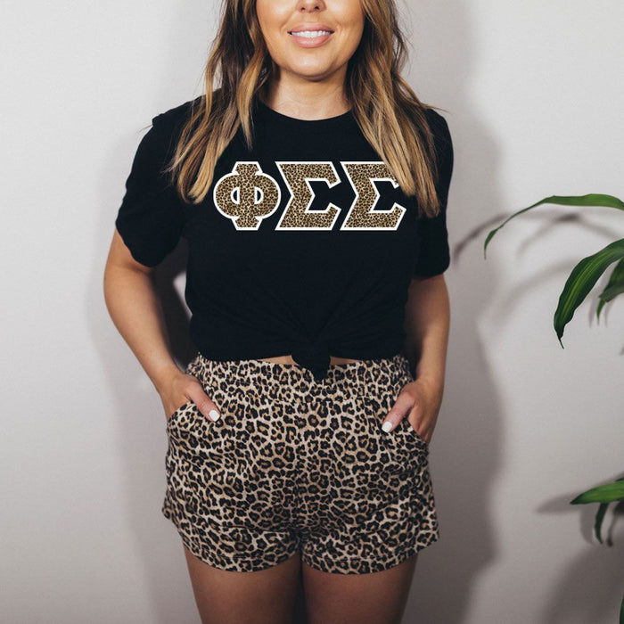 Phi Sigma Sigma Cheetah Print Lettered Tee Phi Sigma Sigma Cheetah Print Lettered Tee