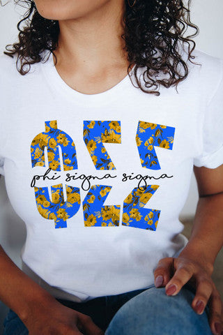 Phi Sigma Sigma Phi Sigma Sigma Floral Big Lettered T-Shirts