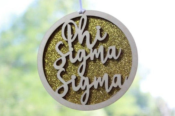 Phi Sigma Sigma Laser Carved Script Ornament 3" Round Phi Sigma Sigma Laser Carved Script Ornament - 3