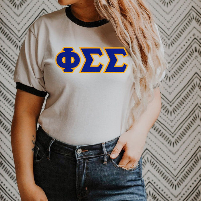 Discount Phi Sigma Sigma Lettered Ringer Shirt DISCOUNT-Phi Sigma Sigma Lettered Ringer Shirt