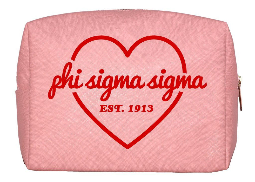 Phi Sigma Sigma Pink With Red Heart Makeup Bag Phi Sigma Sigma Pink with Red Heart Makeup Bag