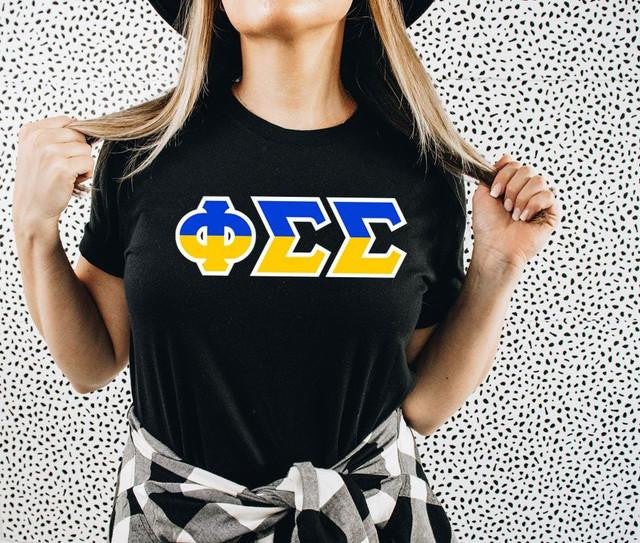 Phi Sigma Sigma Two Toned Greek Lettered T Shirts Phi Sigma Sigma Two Toned Greek Lettered T-shirts