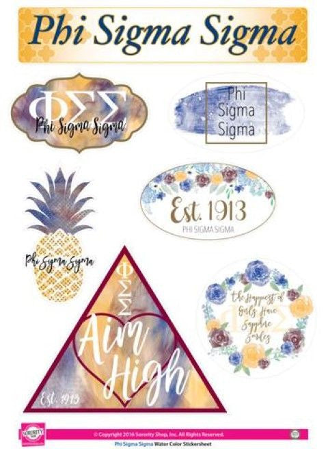 Phi Sigma Sigma Water Color Stickers Phi Sigma Sigma Water Color Stickers