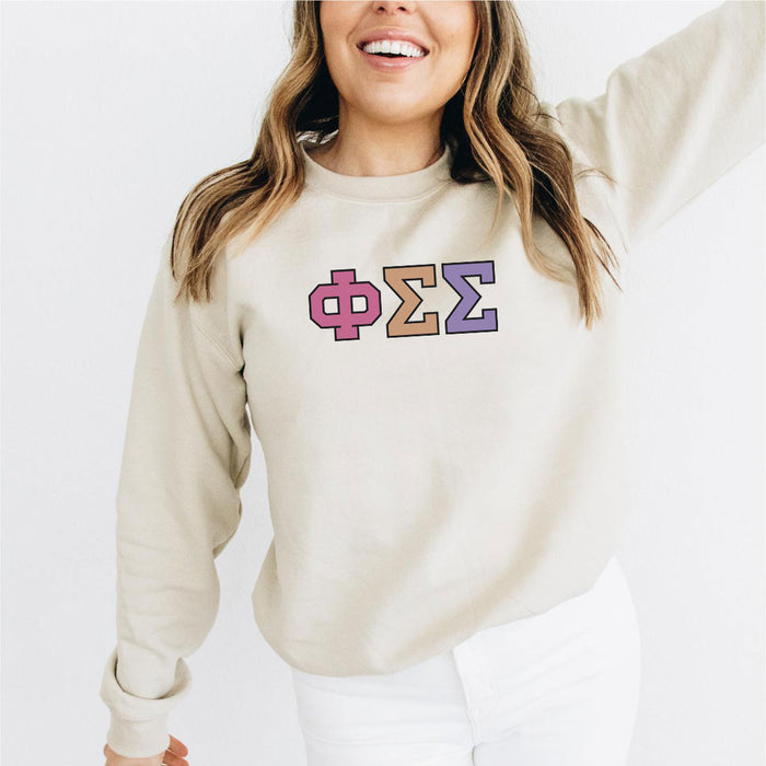 Phi Sigma Sigma Pastel Greek Crewneck Sweatshirt Phi Sigma Sigma Pastel Greek Crewneck Sweatshirt