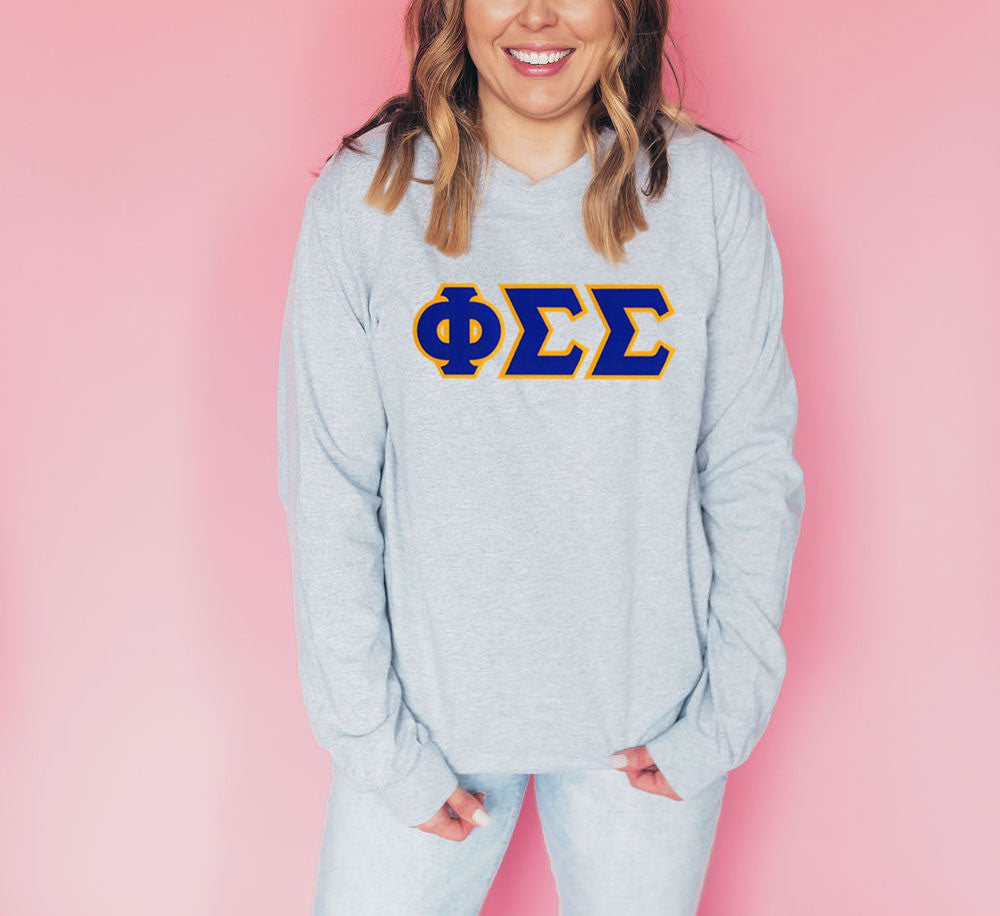 Discount Phi Sigma Sigma Lettered Long Sleeve Tee DISCOUNT Phi Sigma Sigma Lettered Long Sleeve Tee