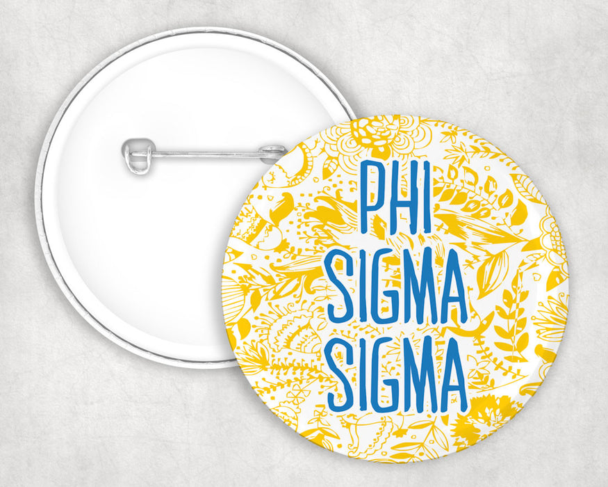 Phi Sigma Sigma Floral Text Pin Buttons Phi Sigma Sigma floral-text Pin Buttons