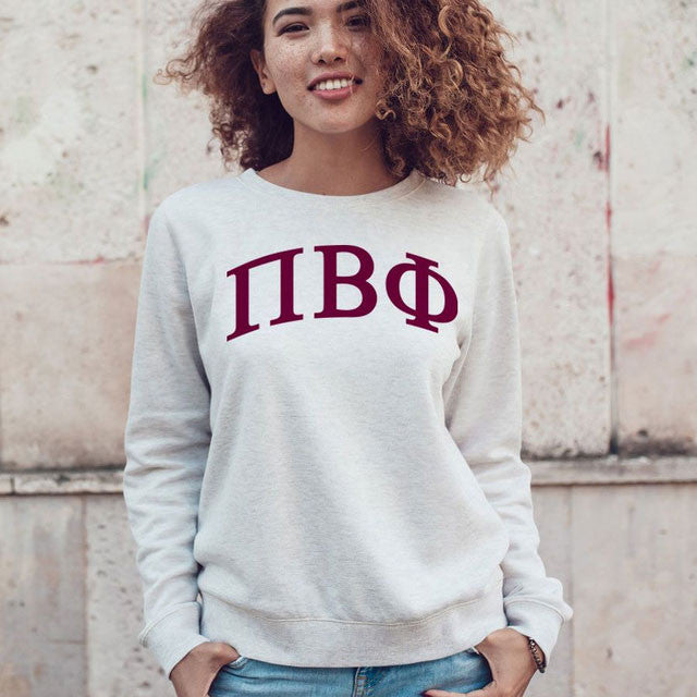 Pi Beta Phi Arched Greek Lettered Crewneck Sweatshirt Pi Beta Phi Arched Greek Lettered Crewneck Sweatshirt
