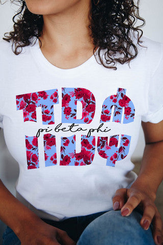 Pi Beta Phi Floral Big Lettered T Shirts Pi Beta Phi Floral Big Lettered T-Shirts