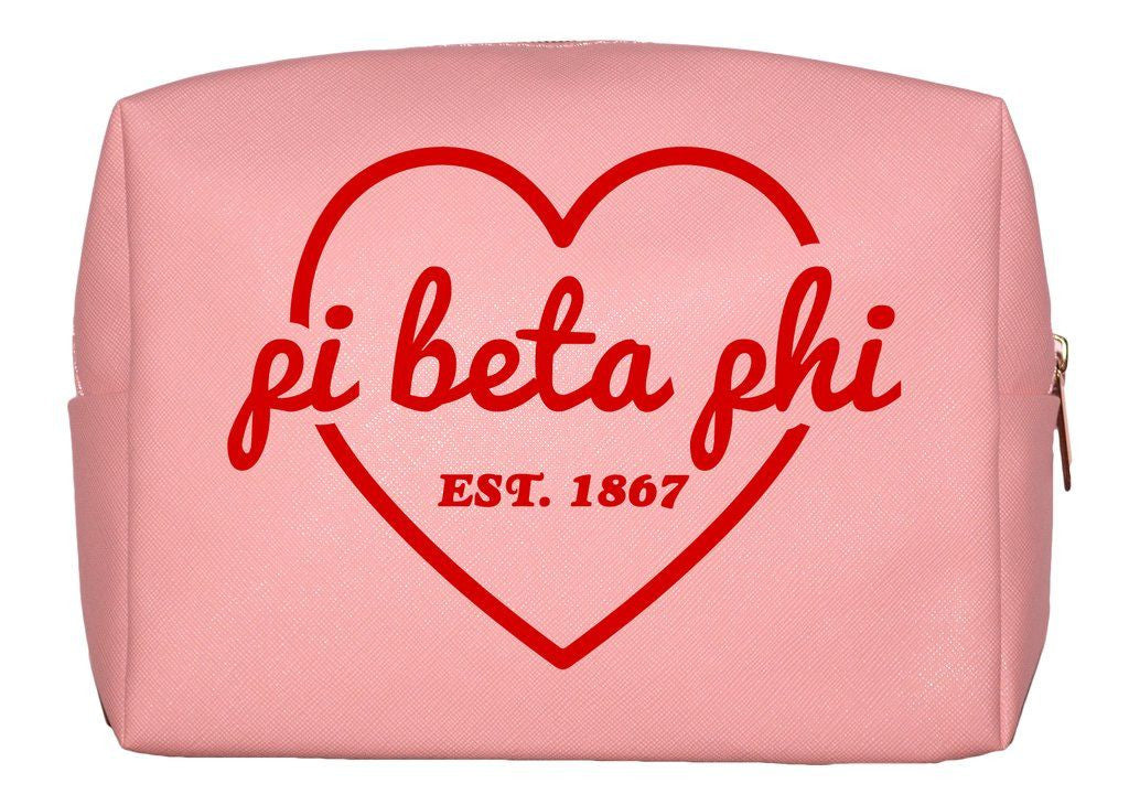 Pi Beta Phi Pink With Red Heart Makeup Bag Pi Beta Phi Pink with Red Heart Makeup Bag