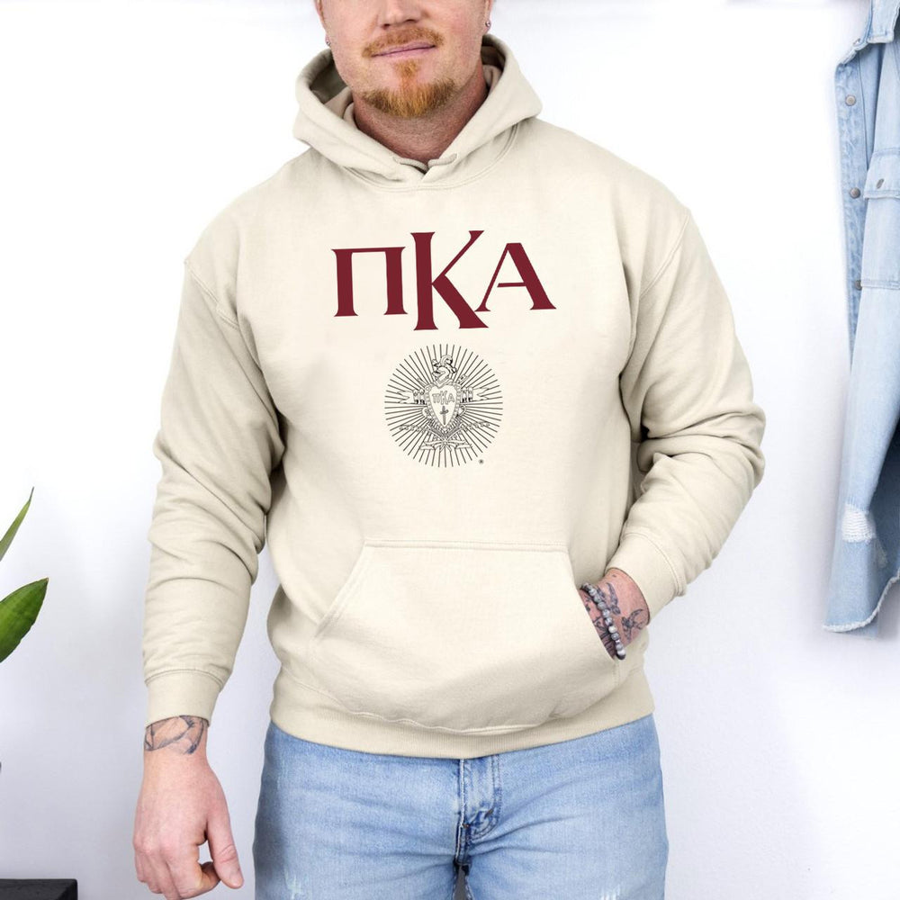 Printify Pi Kappa Alpha Crest World Famous Hooded Sweatshirt Pi Kappa Alpha Crest World Famous Hooded Sweatshirt