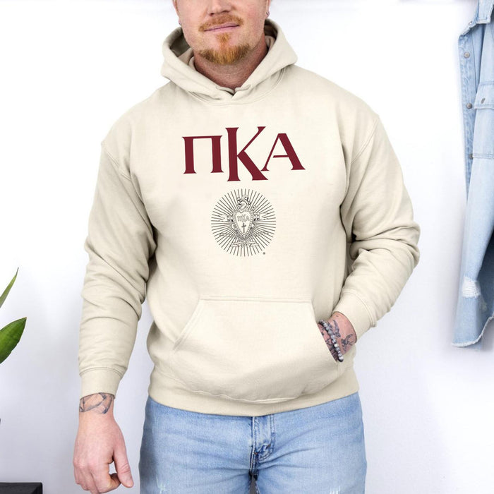 Printify Pi Kappa Alpha Crest World Famous Hooded Sweatshirt Pi Kappa Alpha Crest World Famous Hooded Sweatshirt