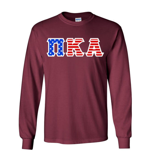 Shirts DISCOUNT-Pi Kappa Alpha Greek Letter American Flag long sleeve tee