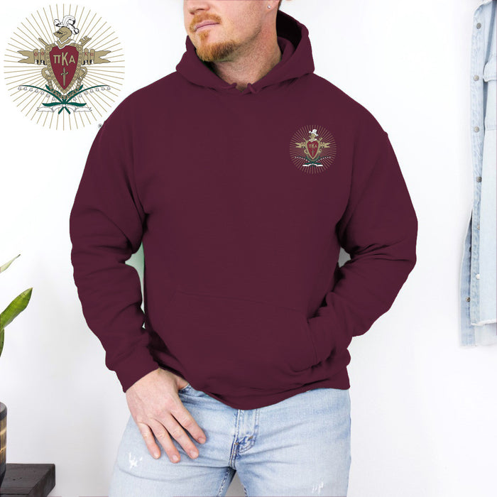 Discount Pi Kappa Alpha Crest Shield Emblem Hooded Sweatshirt DISCOUNT-Pi Kappa Alpha Crest - Shield Emblem Hooded Sweatshirt