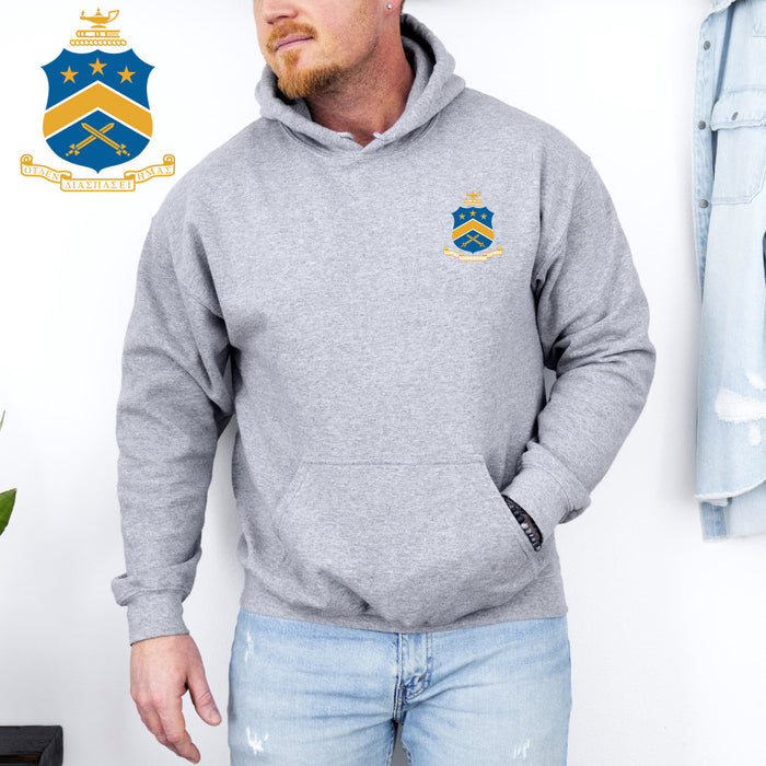 Discount Pi Kappa Phi Crest Shield Emblem Hooded Sweatshirt DISCOUNT-Pi Kappa Phi Crest - Shield Emblem Hooded Sweatshirt