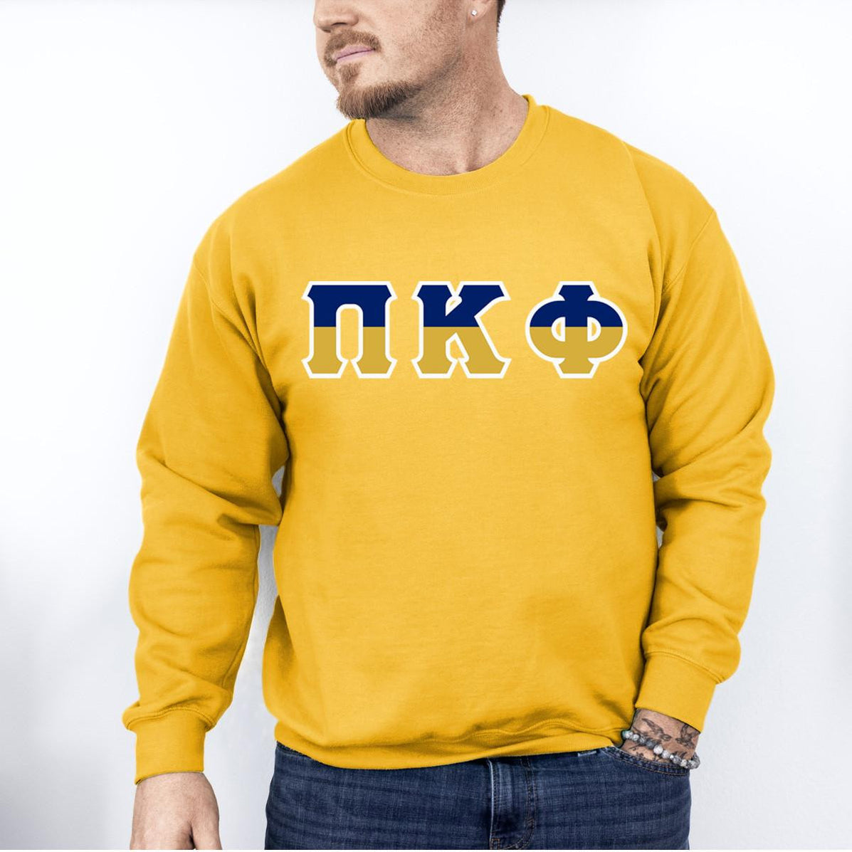 Pi Kappa Phi Two Toned Greek Lettered Crewneck Sweatshirts — GreekU