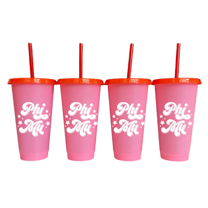 Phi Mu Glitter Color Changing Cup 4 Pack Phi Mu Glitter Color Changing Cup 4-Pack
