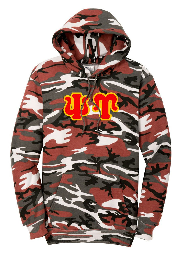 Discount Psi Upsilon Camo Pullover Hooded Sweatshirt DISCOUNT-Psi Upsilon Camo Pullover Hooded Sweatshirt