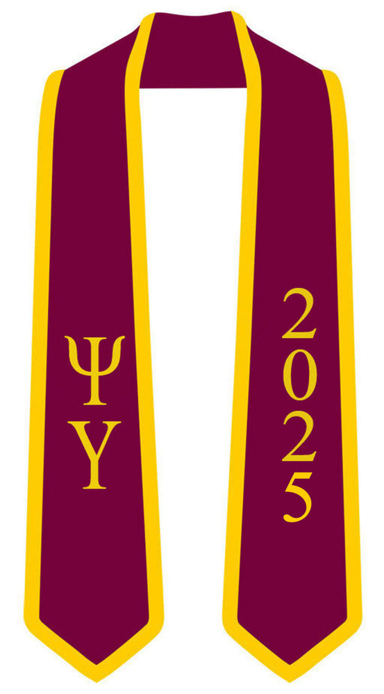 Discount Psi Upsilon Greek 2 Tone Lettered Graduation Sash Stole W/ Year DISCOUNT-Psi Upsilon Greek 2 Tone Lettered Graduation Sash Stole w/ Year