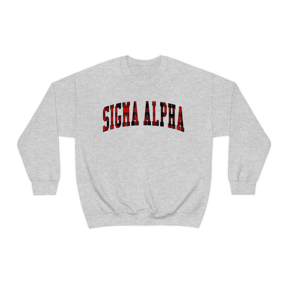 Printify Sigma Alpha Christmas Plaid Nickname Crewnecks Sigma Alpha Christmas Plaid Nickname Crewnecks
