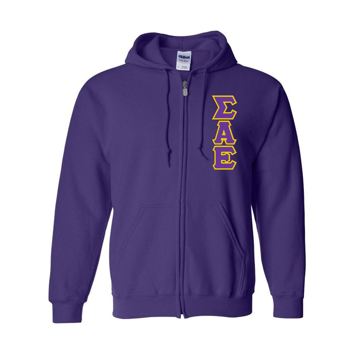 Sigma Alpha Epsilon Heavy Full Zip Hoodie 3" Letters Sigma Alpha Epsilon Heavy Full Zip Hoodie - 3