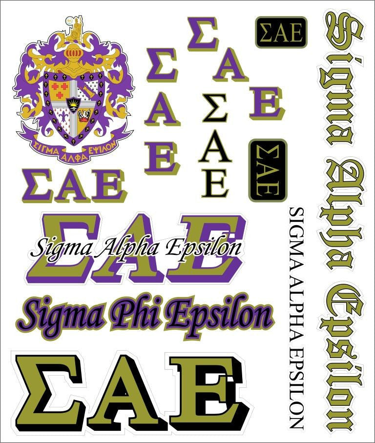 Sigma Alpha Epsilon Multi Greek Decal Sticker Sheet Sigma Alpha Epsilon Multi Greek Decal Sticker Sheet