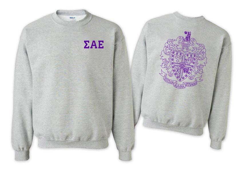 Printify Sigma Alpha Epsilon World Famous Crest Shield Crewneck Sweatshirts Sigma Alpha Epsilon World Famous Crest - Shield Crewneck Sweatshirts