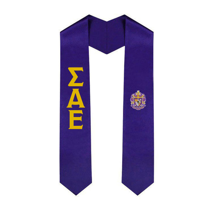 Sigma Alpha Epsilon Greek Lettered Graduation Sash Stole With Crest Sigma Alpha Epsilon Greek Lettered Graduation Sash Stole With Crest