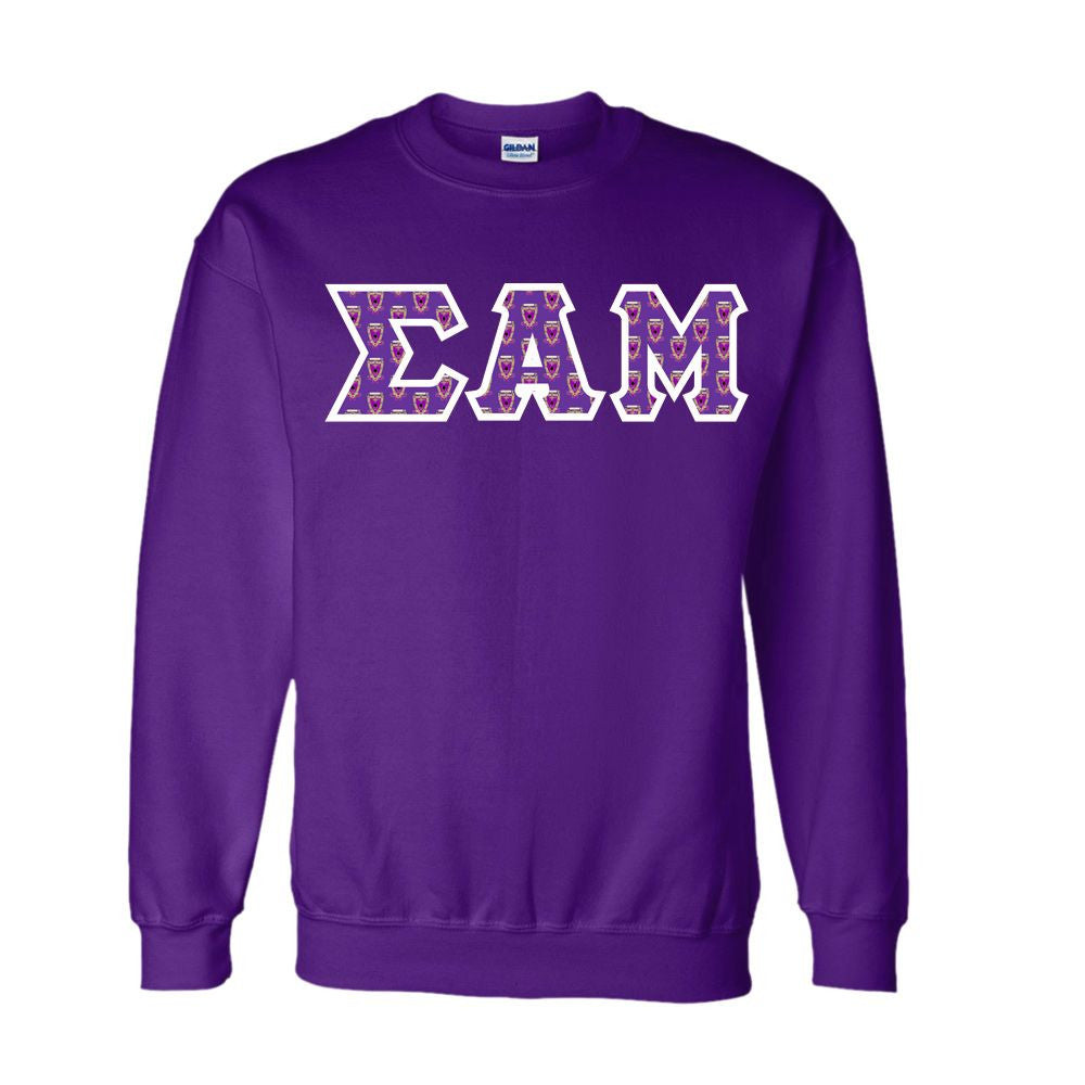 Sigma Alpha Mu Fraternity Crest Shield Twill Letter Crewneck Sweatshirt Sigma Alpha Mu Fraternity Crest - Shield Twill Letter Crewneck Sweatshirt