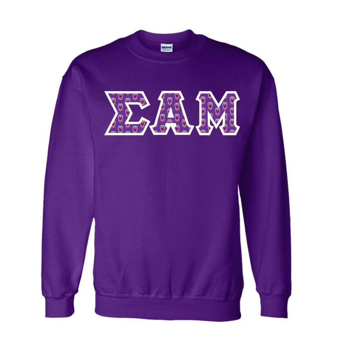 Sigma Alpha Mu Fraternity Crest Shield Twill Letter Crewneck Sweatshirt Sigma Alpha Mu Fraternity Crest - Shield Twill Letter Crewneck Sweatshirt