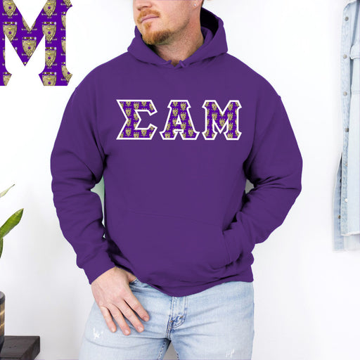Sigma Alpha Mu Sigma Alpha Mu Fraternity Crest - Shield Twill Letter Hooded Sweatshirt