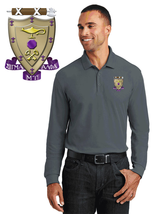 Discount Sigma Alpha Mu Emblem Long Sleeve Polo DISCOUNT-Sigma Alpha Mu Emblem Long Sleeve Polo
