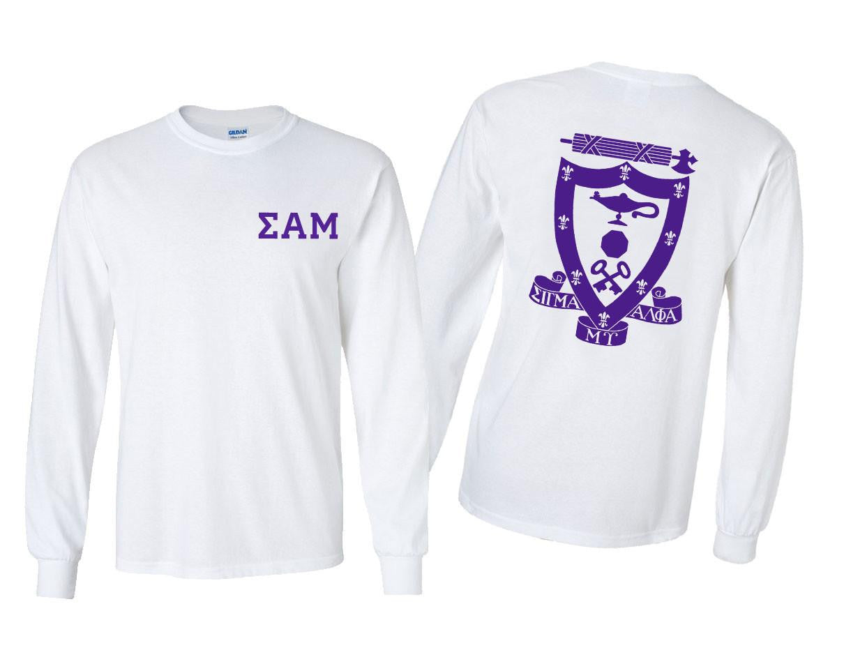 Printify Sigma Alpha Mu World Famous Crest Long Sleeve T Shirt Sigma Alpha Mu World Famous Crest Long Sleeve T-Shirt