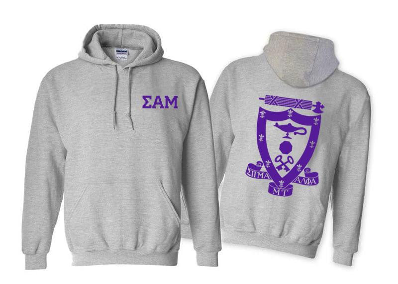 Printify Sigma Alpha Mu World Famous Crest Shield Hooded Sweatshirts Sigma Alpha Mu World Famous Crest - Shield Hooded Sweatshirts