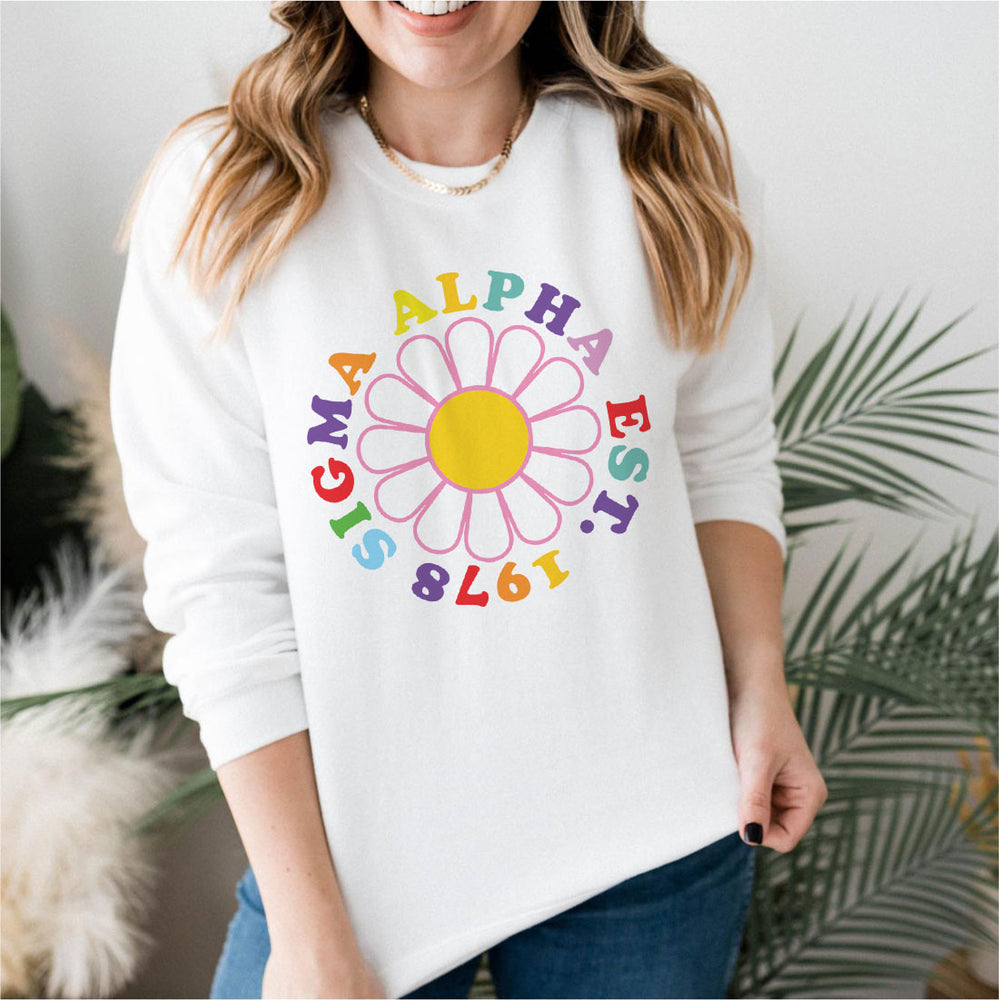 Sigma Alpha Rainbow Daisy Crewneck Sweatshirt Sigma Alpha Rainbow Daisy Crewneck Sweatshirt