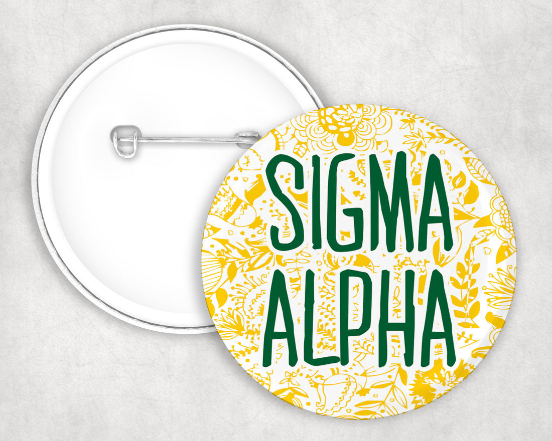 Sigma Alpha Floral Text Pin Buttons Sigma Alpha floral-text Pin Buttons