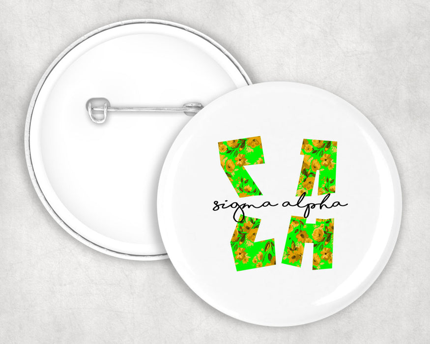 Sigma Alpha Big Floral Pin Buttons Sigma Alpha Big Floral Pin Buttons