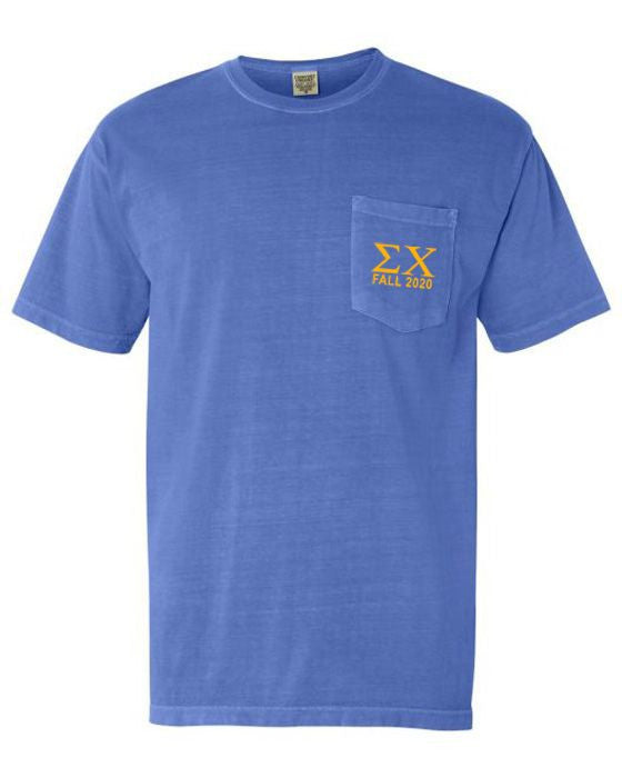 Sigma Chi Greek Letter Comfort Colors Pocket Tee Sigma Chi Greek Letter Comfort Colors Pocket Tee