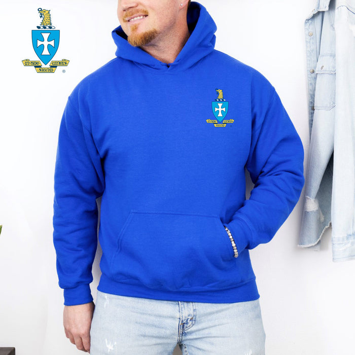 Discount Sigma Chi Crest Shield Emblem Hooded Sweatshirt DISCOUNT-Sigma Chi Crest - Shield Emblem Hooded Sweatshirt