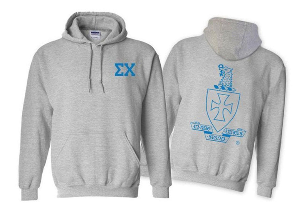 Printify Sigma Chi World Famous Crest Shield Hooded Sweatshirt Sigma Chi World Famous Crest - Shield Hooded Sweatshirt