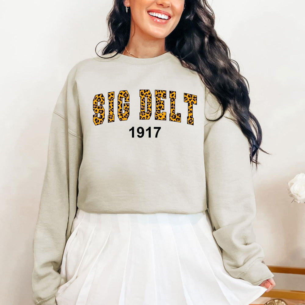 Sigma Delta Tau Cheetah Print Crewneck Sweatshirt Sigma Delta Tau Cheetah Print Crewneck Sweatshirt