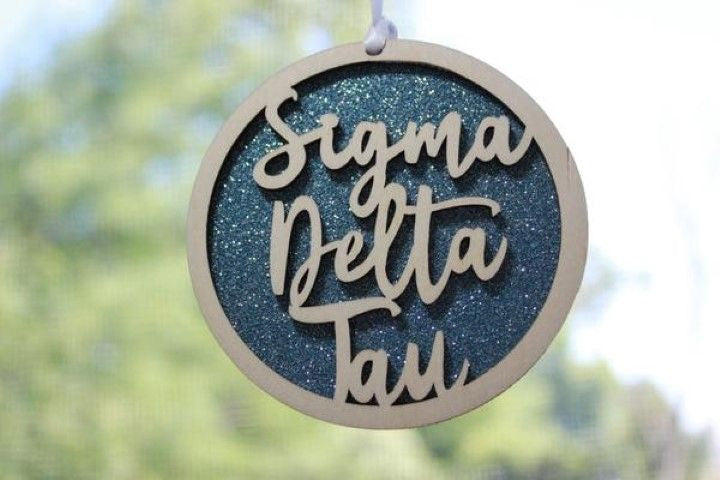 Sigma Delta Tau Laser Carved Script Ornament 3" Round Sigma Delta Tau Laser Carved Script Ornament - 3