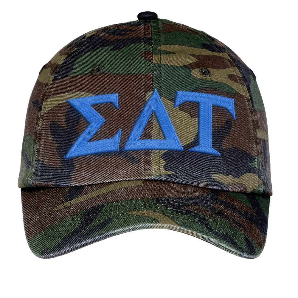 Sigma Delta Tau Lettered Camouflage Hat Sigma Delta Tau Lettered Camouflage Hat
