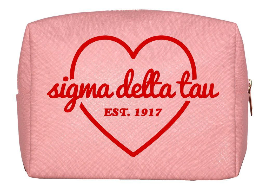 Sigma Delta Tau Pink With Red Heart Makeup Bag Sigma Delta Tau Pink with Red Heart Makeup Bag