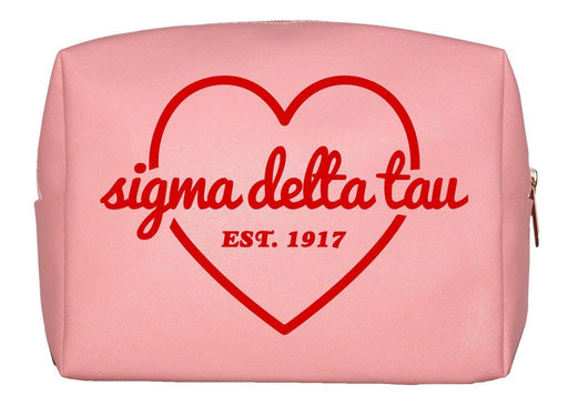 Totes Bags Sigma Delta Tau Pink with Red Heart Makeup Bag